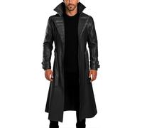 Creonetix Hub Men’s Gambit Trench Coat - Long Black Genuine Leather Jacket - Superhero Inspired Cosplay Overcoat - Halloween Costume Outerwear (Black-Medium)