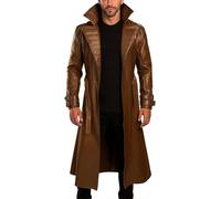 Creonetix Hub Men’s Gambit Trench Coat - Long Brown Genuine Leather Jacket - Superhero Inspired Cosplay Overcoat - Halloween Costume Outerwear (Brown-X-Large)