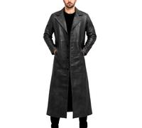 Creonetix Hub Men’s Long Black Leather Trench Coat - Vintage WW2 Military Officer Overcoat - Classic German Style Winter Uniform Jacket - Distressed Retro Overcoat (black-Large)