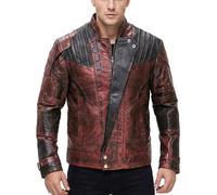 Creonetix Hub Men’s Maroon Superhero Cosplay Jacket - Vintage Galaxy Biker Leather Costume Coat - Retro Halloween Party Outfit - Sci-Fi Inspired Riding Outerwear (Maroon-X-Large)