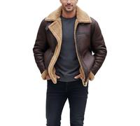 Creonetix Hub Mens Vintage Ginger B3 Sheepskin Aviator Flying Leather Jacket Real Shearling Sheepskin WWII Pilot Style Flying Jacket Outerwear (brown-XX-Large)