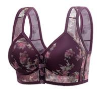 CreoQIJI Bra Women's Without Underwire Front Closure Bustier Push Up Front Closure Comfort Bra Bra Large Breasts Strong Hold Bralette Underwear Women Sports Bra Fitness Soft Underwear, purple, 18