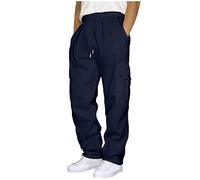 CreoQIJI Golf Trousers Men's Plain Drawstring Elastic Waist Plain Pocket Trousers Loose Sports Trousers Golf Trousers Men, navy, XXL