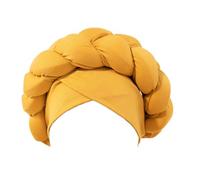 CreoQIJI Headband Boho Braided Turban Hat, African Turbans for Women, Headwear for Black Women, Braided Silky Turban Hats, Hair Band, Elastic (Gold, One Size)