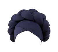 CreoQIJI Headband Boho Braided Turban Hat, African Turbans for Women, Headwear for Black Women, Braided Silky Turban Hats, Hair Band, Elastic (Navy, One Size)
