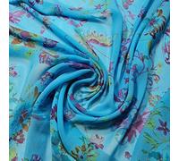 Crepe Chiffon Roses Burnout Floral Velvet Devore Dress Craft Fabric by Meter 58" - 150 cm Wide Sold As 1 Meter Pre - Cut Lengths (Blue Floral)