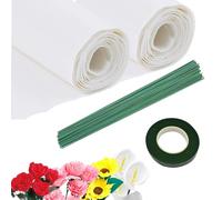 Crepe Paper Flower DIY Kits 2 Rolls 50cm x 250cm White Crepe Paper Sheets 40 Pcs Floral Iron Wire with 1 Roll 30 Yard Floral Tape for Birthday Decoration, Party Decoration and Wedding Decoration