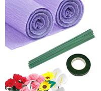 Crepe Paper Flower DIY Kits 2 Rolls 50x250cm Light Purple Crepe Paper Sheets 40 Pcs Floral Iron Wire with 1 Roll 30 Yard Floral Tape for Birthday Decoration, Party Decoration and Wedding Decoration
