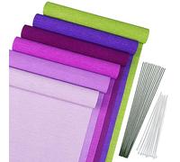 Crepe Paper Flowers, MicButty 42 Pieces Purple Paper Streamers Crepe Paper Roll with Floral Tape, Floral Iron Wire Paper Flowers for Crafts Wedding Festival Party Supplies DIY