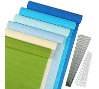Crepe Paper Flowers, MicButty 6 Rolls Blue Crepe Paper Pastel Streamers with Floral Tape, Floral Iron Wire Paper Flowers for Crafts Wedding Festival Party Supplies DIY Flower Crafts