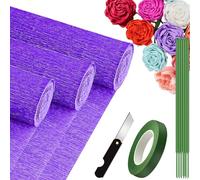 Crepe Paper Rolls (3 Rolls/9.8In x 98In), Crepe Paper for Flower Making for DIY Flowers Crafts, Wedding, Birthday Party, Valentine's Day Ornament (Purple)