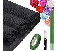 Crepe Paper Rolls (3 Rolls/9.8In x 98In), Crepe Paper for Flower Making for DIY Flowers Crafts, Wedding, Birthday Party, Valentine's Day Ornament (Black)