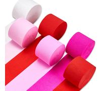 Crepe Paper Streamers 6 Rolls 492ft, Pack of Red, Pink, Hot Pink, Dark Pink, White Crepe Paper for Birthday Decorations, Party Decorations, Valentines