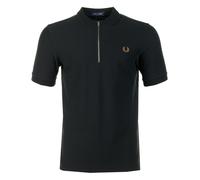 Crepe Pique Zip Neck Polo Shirt Black, Large