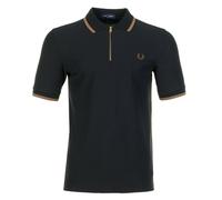 Crepe Pique Zip Neck Polo Shirt Black, XXL