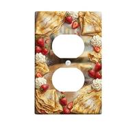 Crepes Kitchen Duplex Outlet Covers Wall Plate, Gourmet Rustic Strawberries Whipped Cream Summer Red Plastic Standard Size Decorative Receptacle Outlet Covers for Living Room Bedroom Home Office Decor
