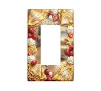 Crepes Kitchen Single Rocker Light Switch Cover, Gourmet Rustic Strawberries Whipped Cream Summer Red Plastic Standard Size Switch Plate Decorative for Bedroom Bathroom Home Entrance Decor
