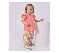 Crépon Coton Bio Bébé Flower Pants White 6 months