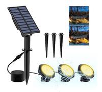 CREPOW 3-in-1 Solar Pond Lights, 18 LED Super Bright Underwater Spotlights, IP68 Waterproof, Warm White (3-Lamp-18 LED)