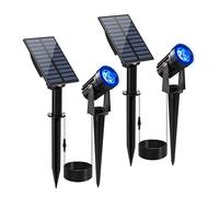 CREPOW Blue Solar Spot Lights Outdoor,2 Pack Solar Landscape Spotlights IP65 Waterproof 9.8ft Cable, Auto On/Off Outdoor Wall Lights for Garden Yard Driveway Porch Walkway Pool (1-in-1)
