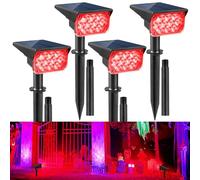 CREPOW Christmas Red Solar Spot Lights Outdoor,20 LED Waterproof IP65 Solar Landscape Light Adjustable Panel Spotlights for Wall Tree Yard Garden Halloween Lighting 4 Pack