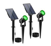 CREPOW Green Solar Spot Lights Outdoor, 2 Pack Solar Landscape Spotlights IP65 Waterproof 9.8ft Cable, Auto On/Off Outdoor Wall Lights for Garden Yard Driveway Porch Walkway Pool (1-in-1)