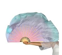 Crepundia Belly Dance Bamboo Fan Long Silk Fans, Belly Dance Fan Veil Real Silk Two Layers Short Fan Color Light Weight Gradient(36cm 40cm)