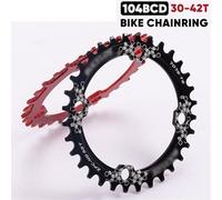 Crepundia Bike Chainring for Mountain/Road Bike, 104BCD Bicycle Chainring 30T-42T Round Oval Bicycle Chainwheel Aluminum Narrow Wide Chainring Mountain Bike Parts(36T,Oval Black)
