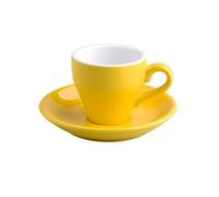 Crepundia Tea Cup and Saucer Set, Coloured Thick Ceramic Espresso Cups Saucer Set Cafe Household Caffe Latte Expresso Strong Coffee Mugs Tray Wholesale(Yellow)