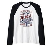 Crescent City CA Hotrod Vintage Style Car Motorcycle Design Raglan Baseball Tee
