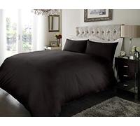Crescent Collection Luxury 100% Cotton Plain Duvet Cover With Pillow Case Quilt Cover Bedding Set (Black, Single)