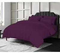 Crescent Collection Luxury 100% Cotton Plain Duvet Cover With Pillow Case Quilt Cover Bedding Set (Plum, Double)