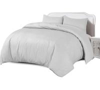 Crescent Collection Luxury 100% Cotton Plain Duvet Cover With Pillow Case Quilt Cover Bedding Set (Silver, King)