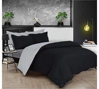 Crescent Collection Two colour Plain Cotton Duvet Cover Quilt Cover Bedding Set with 4 Oxford pillowcases (Silver/Black, Double)