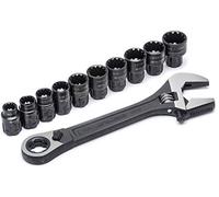 Crescent CPTAW8 11 Piece 3-in-1 X6 Pass-Thru Adjustable Wrench/Spanner, Pipe Wrench and Pass-Thru Ratchet with Universal Sockets
