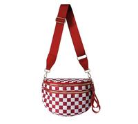Crescent Crossbody Bum Bag for Women, Large Nylon Sling Belt Bag, Trendy Checkered Fanny Pack, Multi-Pocket Shoulder Purse, Checkered - Red, 11.8" x 5.5" x 8.6", Crossbody Bum Bags