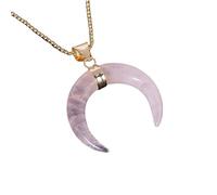 Crescent Crystal Necklace For Women Men Natural Stone Moon Pendant Choker Necklaces With Gold Bead Chain Valentines Day Birthday Gifts Gothic Gifts Rose Quartz