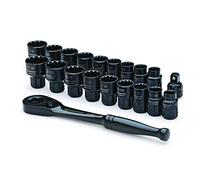 Crescent CX6PT20 20 Piece X6 Pass-Through Ratchet and Socket Set, Metric & SAE - Black,10 19mm