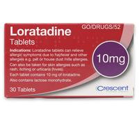 Loratadine Hayfever & Allergy Relief 10mg 1 Box x 30 Tablets GSL Crescent