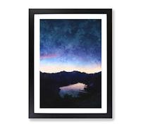 Crescent Moon Above A Lake Painting Modern Framed Print | A4 Black Framed Wall Art | Ready to Hang | Modern Space Picture | Living Room Bedroom Lounge Office