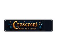 Crescent Moon And Starr Logo Design With Stars And Orbs Tin Sign Retro Metal Sign for Cafe Bar Pub Home Game Room Gym Club Wall Decoration Vintage Metal Poster 4x16 Inch