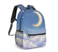 Crescent Moon Backpack 16 Inch Whimsical Starry Night Celestial Kids School Bag Dreamy Lunar Sky Print Daypack (02)