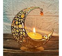 Crescent Moon Candle Holder with Star - Metal Tealight Stand for Ramadan Decorations, Boho Moon and Star Decorative Ornament for Bedroom, Living Room, Meditation Centrepiece