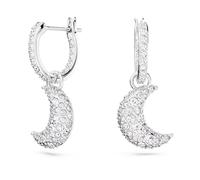Crescent Moon Crystal Hoop Earrings, female, Swarovski, Earrings, Gray, ONE SIZE, Accessories ONE SIZE
