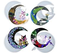 Crescent Moon Epoxy Resin Silicone Moulds for Keychain Pendant Casting Unicorn Deer Cat Fairy 4-Count Large 5.2inch