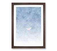Crescent Moon in a Blue Sky Painting Framed Print | A2 Walnut Framed Wall Art | Ready to Hang | Modern Space Picture | Living Room Bedroom Lounge Office