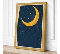 Crescent Moon in Gold Vintage Canvas Wall Art Print 18x12 Inch (46 x 30 cm)