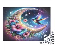 Crescent Moon Jigsaw Puzzle Floral Hummingbird 1000 Piece Recycled Paper Adults Jigsaws Fun Game Family Activity Home Decoration Great Gift Idea 52x38cm/1000pcs