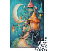Crescent Moon, Magic Fairy Village Rätsel Für Erwachsene 38x26cm/1000pcs,Herausforderungsspiele Mushroom House Tower