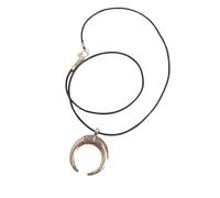 Crescent Moon Necklace with Geometric Details, Silver, Waxed Cord, 50 cm, Bohemian Style, 3cm, Metal Metal Waxed Cord, No Gemstone